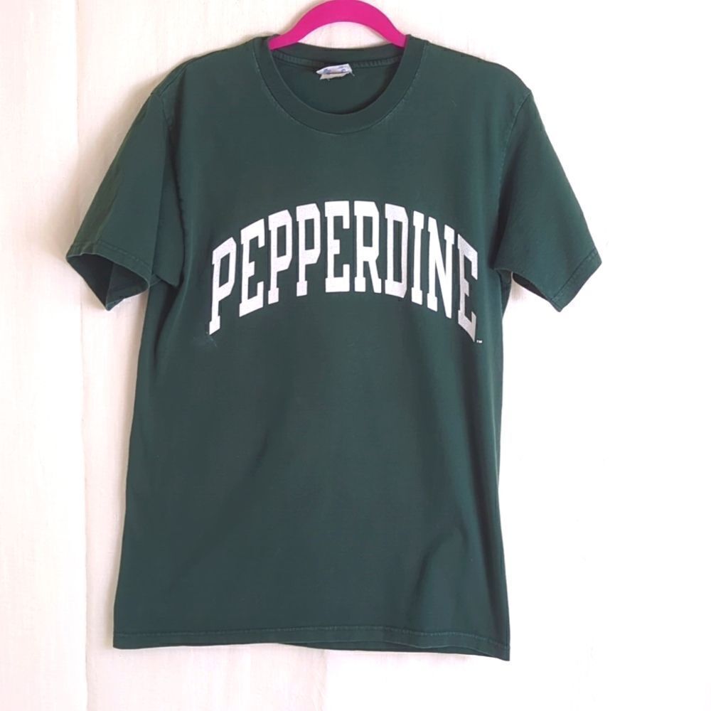 Pepperdine Champion Short Sleeve Green Tee Shirt Size Medium